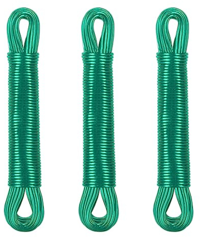 Relaxdays Lot de 3 Cordes à Linge, 20 m, Noyau en Polyester, PVC, Extra Solide, à Tendre, Vert