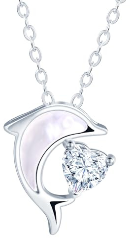 feilok Collier dauphin pour femme en argent sterling 925 - Pendentif animal de l'océan - Collier pour femme - Coque en zircone
