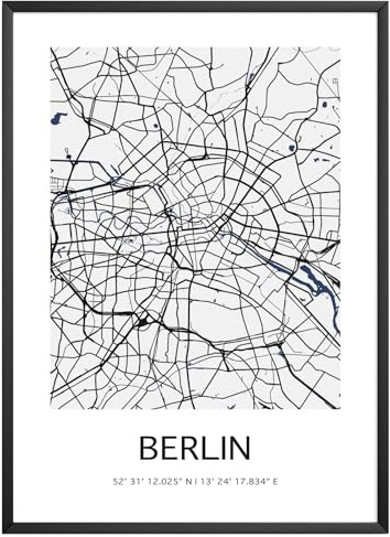 MJ-Graphics - Stadtkarte-Poster Berlin - Bild mit schöner Karte & Koordinaten | Wandbild Din A2 in Galerie Qualität mit extra dickem 300g Posterpapier - FineArt Kunstdruck ohne Bilderrahmen