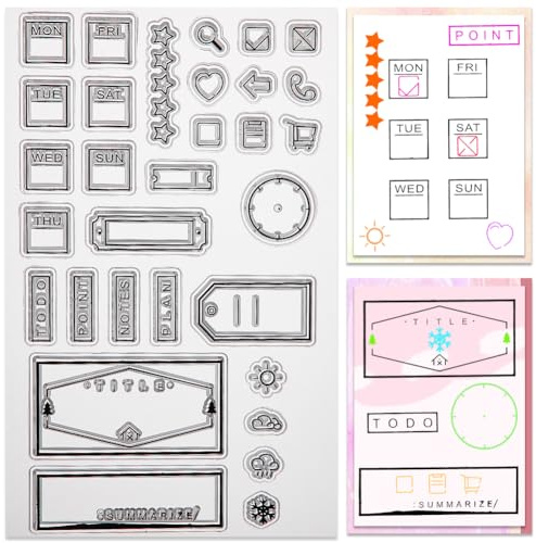 CRASPIRE Calendar Planner Label Clear Stamps Week Date Vintage Transparent Rubber Stamps Reusable Silicone Stamp Seals for Journal Card Making DIY Scrapbooking Photo Album Notebook Decoration Crafts