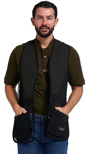 JACK PYKE Chaleco Skeet para Hombre – Chaleco de Tiro al Plato con Malla Transpirable, Ribete de Ante y Múltiples Bolsillos – Chaqueta Ligera de Caza al Aire Libre, Talla S-3XL, Negro, 3XL