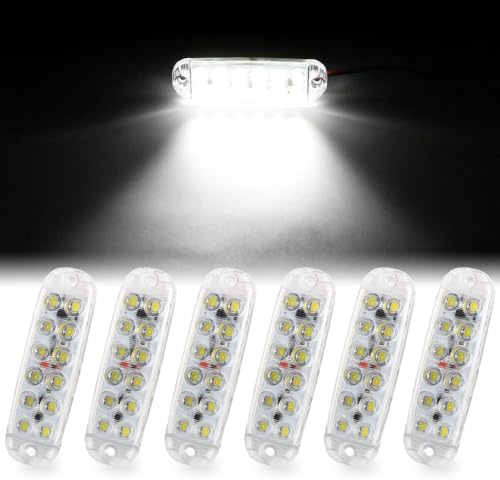 Sidaqi 6 pièces 12 LED lumières stroboscopiques blanc pour camion voiture véhicule Ultra mince étanche Super lumineux d'urgence Flash LED 12-80V