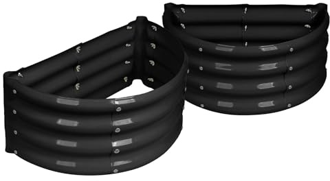 Harbour Housewares Raised Garden Bed - Anthracite - 60 x 30cm - Semi-Circle - Pack of 2 - Bottomless Galvanised Steel Metal Planter Box for Growing Outdoor Plants, Vegetables, Flowers and Herbs