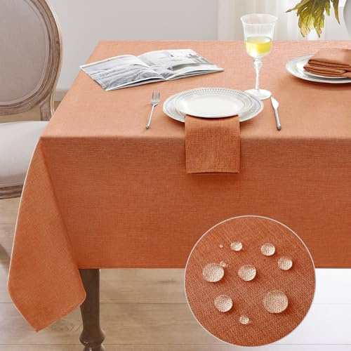 Softalker Herbst Tischdecke abwaschbare 100x100 cm Mitteldecke Orange Tischdecken Leinenoptik Tischtuch abwischbare Wasserabweisende Gartentischdecke Klein Table Cloth für Outdoor, Einschulung, Party