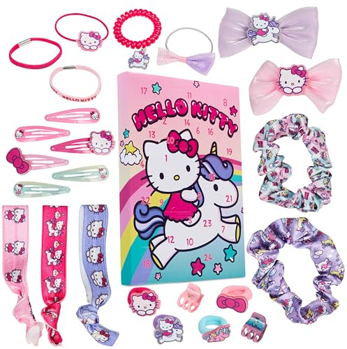 Hello Kitty Calendrier de l'Avent 2026 Fille, 24 Kawaii Accessoires Cheveux | Compte à Rebours Noel avec Pince Cheveux, Chouchous, Nœuds et Plus Accessoires de Coiffure, Mignon Cadeau Fille