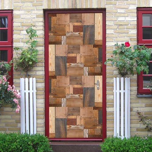 Türtapete Selbstklebend 90x210 Vintage-Holzbrett Türaufkleber 3D Türposter Muster Fototapete Türfolie Türklebefolie Wasserdichte für Türwand Dekoration Tapete a6528