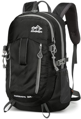 30L Wanderrucksack Herren Damen Reiserucksack Wasserdichter Rucksack Tagesrucksack for Wandern Radfahren Klettern Camping Sport Reisen(Black)