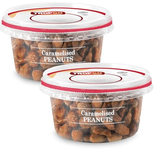 Tropgo Caramelised Peanuts 200g - Pack of 2 - Sweet Nuts in a Resealable and Recyclable Nut Tub - Wholesome Trail Mix with Fibre Protein and Essential Minerals - Healthy Nuts for All Ages