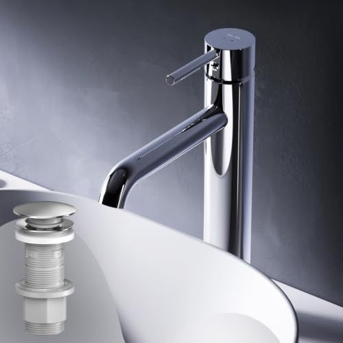 Wasserhahn Bad Hoch, Waschtischarmatur mit Klick-Ablaufgarnitur, Waschbecken Badarmatur, Mischbatterie aus Messing, Einhebelmischer für Badezimmer, Waschbeckenarmatur Chrom, AM.PM Spike