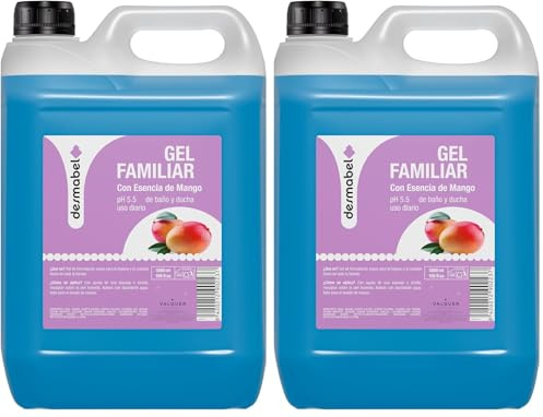 Desmabel Family Gel à l'essence de mangue, flacon de gel bain et douche, pH 5,5, usage quotidien, gel pour toute la famille, gel pour les mains, formulation douce, 5000 ml (Lot de 2)