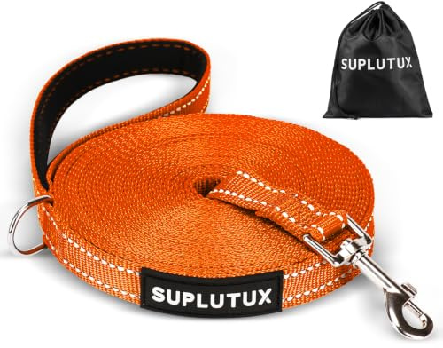 SuplutuX Schleppleine für Hunde, Laufleine für Hunde mit Reflektorstreifen, 360° Drehbarer Karabinerhaken, Leicht & Langlebig, Ideal für Rückruf und Gehorsamkeitstraining (Orange, 20m/65ft)