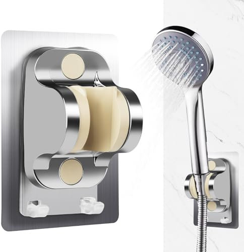 Barre de douche sans perçage - Support universel avec crochets - Support de pommeau de douche sans perçage avec adhérence extrêmement forte - Support de douche réglable - Accessoires de salle de bain