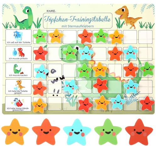 Töpfchen-Trainingstafel für Kleinkinder mit 40 wiederverwendbaren magnetischen großen Sternaufklebern, interaktive Belohnungstafel für das Toilettentraining (Dinosaurier)