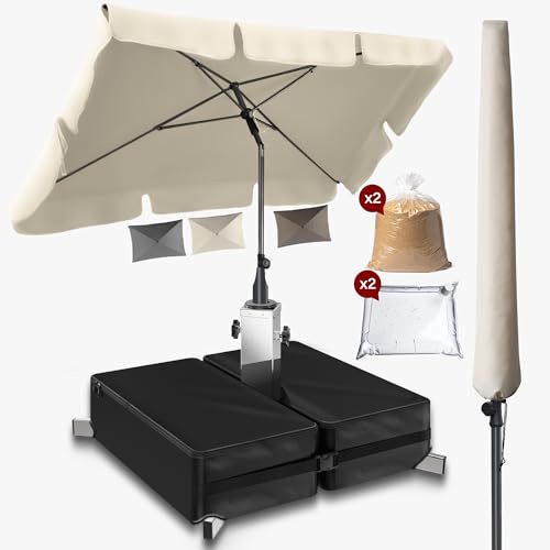 4smile Sonnenschirm rechteckig 200 x 125 cm, 3er-Set - Sonnenschirm Balkon mit Ständer und Hülle, Sonnenschutz Balkon - Balkonschirm in Beige, knickbar höhenverstellbar, Sonnenschirmständer