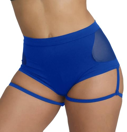 Generisch Pantaloncini da ciclismo da donna con reggicalze a vita alta, fitness, pole dance, hot pants, pantaloni da yoga attivi per ragazze, Blu, M