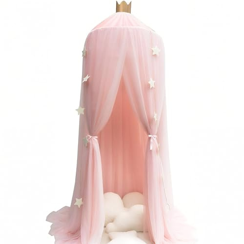 EcoGleam Betthimmel für Mädchenzimmer Dekor, Rosa Prinzessin Bett Baldachin Moskitonetz Kinderzimmer Spielzimmer Dekoration Kuppel Premium Garn Netzvorhänge Babyspiel Traumschloss