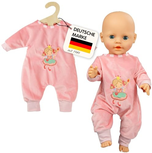Heless 2581 - Puppen-Strampler Prinzessin Emily, in Rosa, mit Prinzessinnen Bestickung, für Puppen und Kuscheltiere der Größe 35 - 45 cm