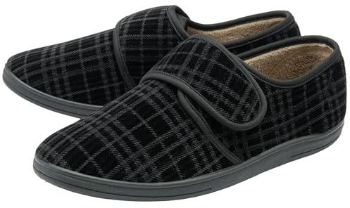 NorthSole Mens Slippers Easy Close Rip Tape Fastening Sizes 7-12 | Comfy Memory Foam Hard Wearing Indoor Outdoor Sole
