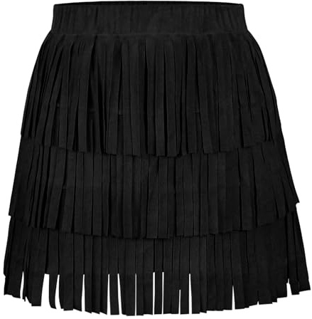 Happy Cherry Bambina Gonna Danza con Frange Ragazza Gonna a Tubino Vintage con Nappe Costume da Carnevale Performance Nero M/7-8 Anni