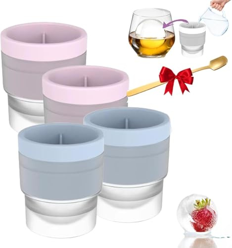 Ice Cube Moulds,Ice Ball Mould,Ice Ball Maker Mold(2.4in),2/3/6PCS Reusable Silicone Large DIY Round Ice Cube Mold for Whiskey,Funnel Cocktails,Milk Juice Chocolate,Easy to Demould and Clean (4pc-J)