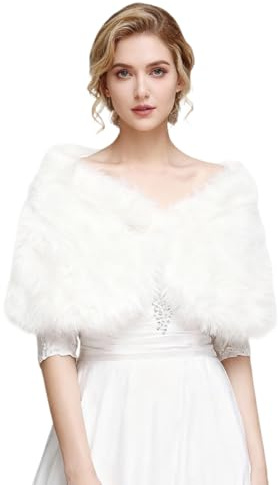 XINGYAOGJ Women Faux Fur Shawl and Wrap Winter Elegant Bride Furry Wedding Stole Cape Bridesmaid Warm Plush Shrug Scarf with Closure for Bride Wedding Party Dress Halloween Christmas