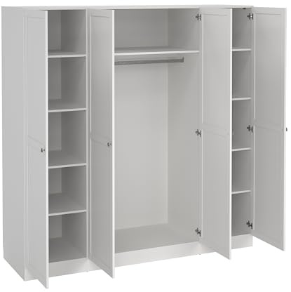 AVANTI TRENDSTORE Corsico - Armadio a 4 ante a battente in legno laminato con 9 ripiani e un asta per vestiti, disponibile bianco oppure Jackson Hickory. Dimensioni: LAP 195,5x200,1x61,6cm