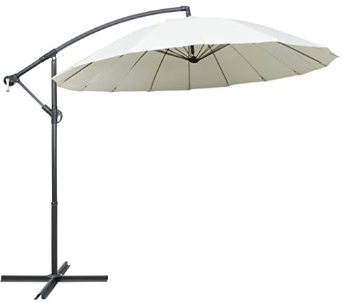 Parasol déporté blanc sable de 3 m de diamètre, mât en aluminium robuste, 16 baleines, système de manivelle, protection UV, tissu d'ombrage pour jardin, terrasse et extérieur - Protection solaire