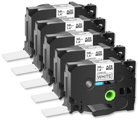 EGRMZ Ruban d'étiquettes laminé 36mm, 5 Paquets, Noir sur Blanc, Compatible avec Prither PT-550