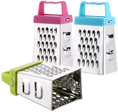 SHINEOFI 3 Ralladores de Queso Mini de Acero Inoxidable, Rallador Multifunción Pequeño para Alimentos, Cortador de Verduras y Frutas Portátil en 3 Colores (azul, Verde Claro y