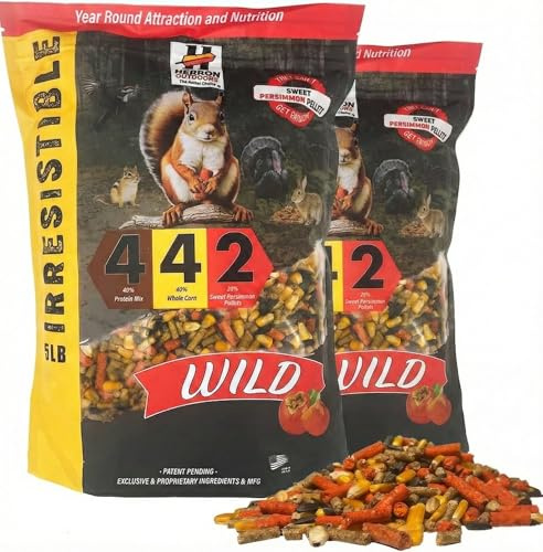 4-4-2 Wild - Wildlife Feed - Squirrel Food with Persimmon Flavor, Protein Pellets, Corn & Sunflower Seeds - Balanced Diet Formula Attracts 28 Species - Ideal for Bird & Squirrel Feeders - 10lb Bag