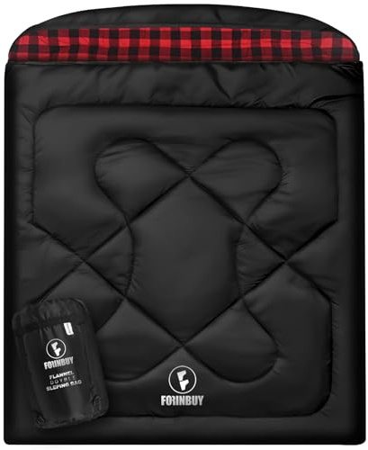 FORINBUY Flanell Doppelschlafsack,Schlafsack 2 Personen 230x160cm | 100% Baumwolle Futter,wasserabweisend,4 Jahreszeiten Deckenschlafsack, ideal für Erwachsene,Paare,Familien Camping,RV-Reisen