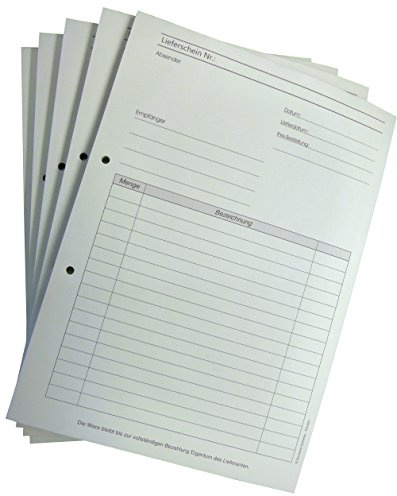 5x Lieferscheinblock Block Lieferschein DIN A4, 3-fach, selbstdurchschreibend, 3x30 Blatt weiß/grün/gelb - gelocht (22651)