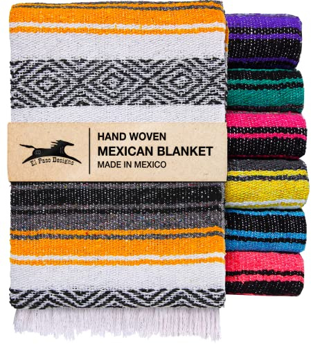 EL Paso Designs Mexikanische Yoga-Decke – Bunte Falsa-Serape-Überwurf für Yoga, Strand, Picknick, Sattel oder Heimdekoration – weich gewebte Boho-Decke (gelb)