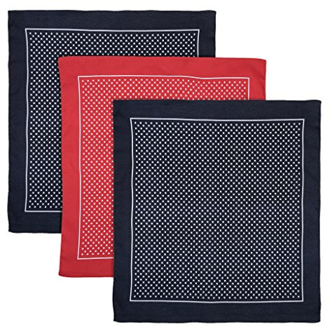 Box of 3 Mens/Gentlemens Navy Blue & Red Spot Print Extra Large Size Handkerchiefs 100% Cotton (Blue Red)(Size: One Size)
