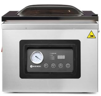 HENDI Envasadora al Vacío de Campana, Tiempo de Vacío 5–90 s, Función Marinado, Barra de Sellado 410x7mm, Bomba de Aceite 333,3 l/min, 230V/1100W, 505x567x(H)465mm, Acero Inoxidable