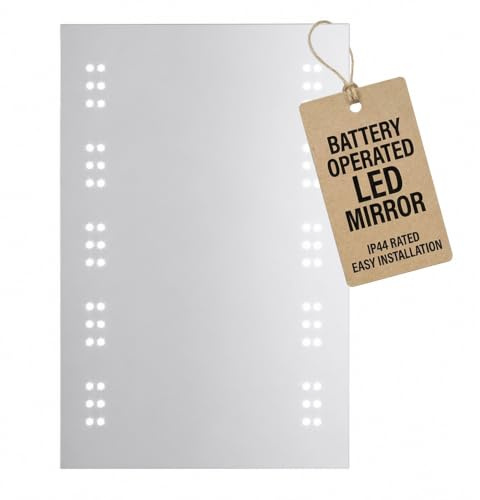 Leto LED Bathroom Mirror Battery Operated with Aluminium Frame - 500x700mm | Wall Mounted, Rocker Switch, IP44 Rated, Slimline Design, No Mains Wiring, Vanity Use, Compact Bathrooms