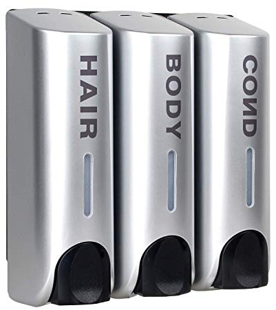 AUMIO Wall Mounted Shower Soap Dispenser 3 Chamber No Drill Shampoo Dispenser for Shower Wall Shampoo and Conditioner Dispenser for Bathroom Hotel 3 * 350ml Silver