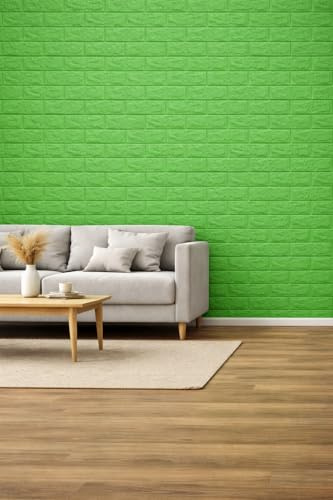 RHP 3d Stickers Muraux Brique Rayon De Soleil PE Papier Peint Non-Toxique Mousse Odeur Auto-Adhésif Mural DIY Autocollant Panneau, Vert Lot de 10