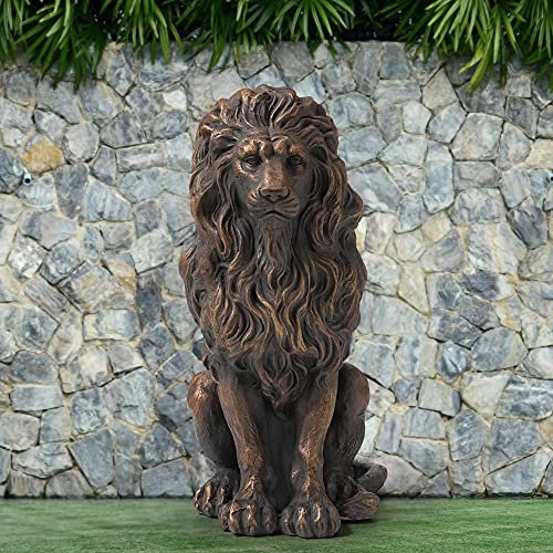 Glitzhome GH20387 Statue de Jardin Lion Gardien - Sculpture d'extérieur - Décoration d'extérieur - Bronze - 52,1 cm de Haut
