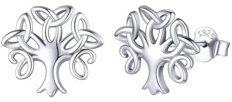 ChicSilver Boucles d'oreilles Femme Argent 925/Or/Or Rose Puce Oreille Petites Clous d'oreilles Coeur/Triangle/Claddagh/Arbre de Vie Celtique Bijoux Hypoallergénique Cadeau Enfant Fille Femmes