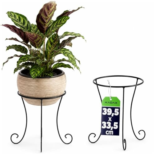 KADAX Blumentopfständer, Pflanzenständer aus Stahl, wetterfester Blumenständer für Innen- und Außenbereiche, Balkon, Terrasse, Garten, Pflanzenhalter, Blumentopf-Halter, schwarz (rund, hoch)