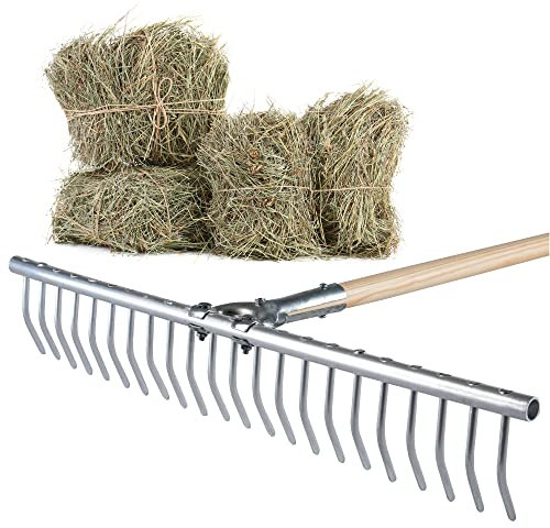 KADAX Rechen, Heurechen mit langem Stiel aus Holz, breite Harke für Garten, Beet, Rasen, Bequeme Gartenharke, Rasenrechen, Laubrechen, Gartengerät, Gartenwerkzeug (Aluminium)