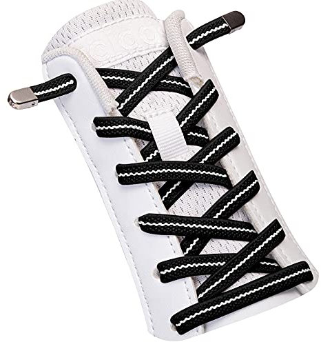 SULPO Elastische Schnürsenkel ohne Binden - Elastisch, mit Metall-Verschluss (Schwarz und weiß)