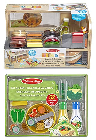 Melissa & Doug 41650 Sandwichzähler aus Holz | Vorspielen | Essen Spielen | ab 3 Jahren | Geschenk für Jungen oder Mädchen Gartensalat-Set (52 Teile)