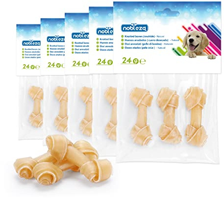 Nobleza - Osso da Masticare per Cani, Osso Annodato in Pelle Grezza Naturale per Cani, Snack Masticabile a Forma di Osso per Cani di Piccola Taglia e Cuccioli, 18 Pezzi/ 6.4 cm