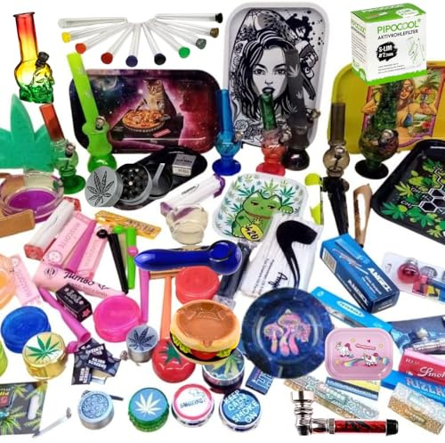 Huslage24 Set ?berraschungspaket Small Bong Drehtablett Grinder Tubes Papers