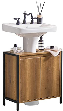 SoBuy BZR63-II-PF Meuble de rangement pour salle de bain avec 2 portes et étagère, meuble autoportant pour petites salles de bains et toilettes d'invités 60 x 60 x 30 cm