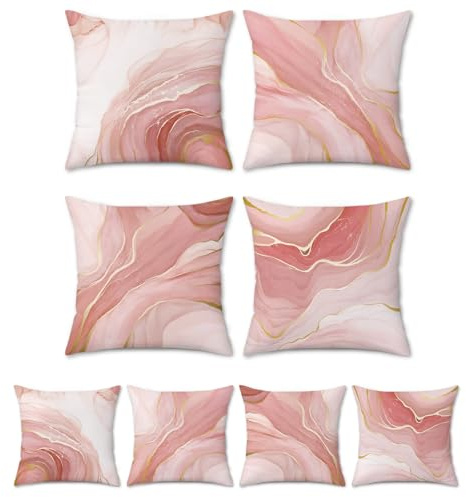 Bonhause 4er Set Kissenbezüge Marmor Doppelseitig Abstrakte Moderne Samt Dekorative Kissenhülle Zierkissenbezüge für Sofa Schlafzimmer Wohnzimmer Zuhause Dekoration Rosa 45 x 45 cm