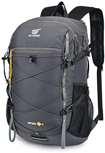 SKYSPER Zaino Ultraleggero Pieghevole, 30L con Strisce Riflettenti da Trekking, Hiking Escursione Viaggio Uomo Donna ISHE30-Grigio