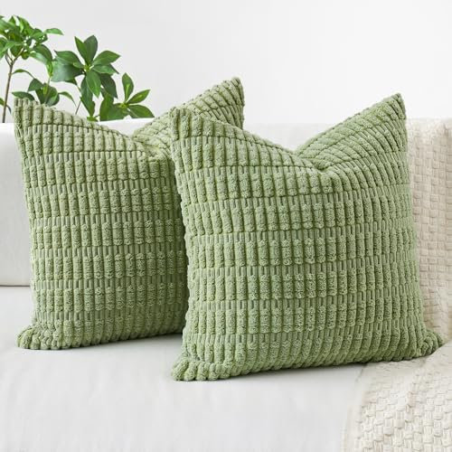 MIULEE 2er Set 40x40 cm Kordsamt Kissenbezüge Moderne Kissenhüllen Dekorative Sofakissen Dekokissen Weicher Zierkissenbezug für Wohnzimmer Sofa Schlafzimmer Boho Dekor Grün